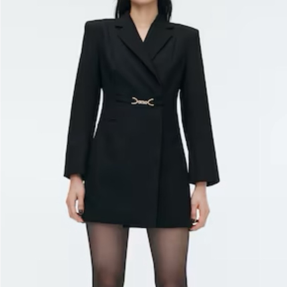 H&M Black Long Sleeve Dress with Structured Shoulders